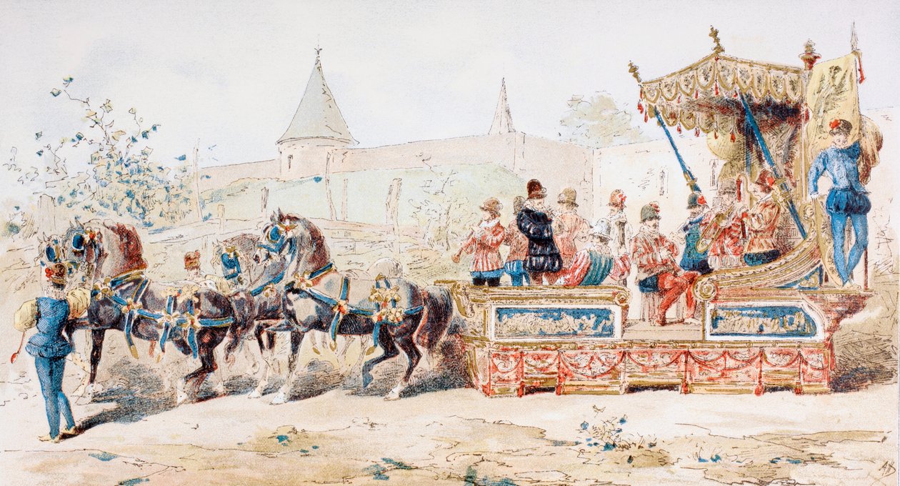 Profesyonel Müzisyenleri Taşıyan Atlı Süslenmiş Vagon, 16. Yüzyıl, 1886 by Armand Jean Heins