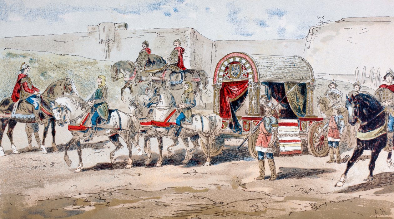 9. yüzyılın atlı bir kraliyet arabası, 1886 by Armand Jean Heins