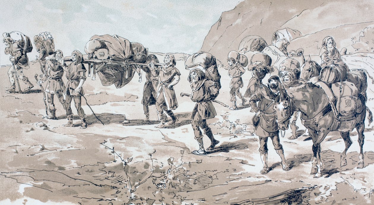 Sırtlarında sepetler içinde mal taşıyan hamallar by Armand Jean Heins