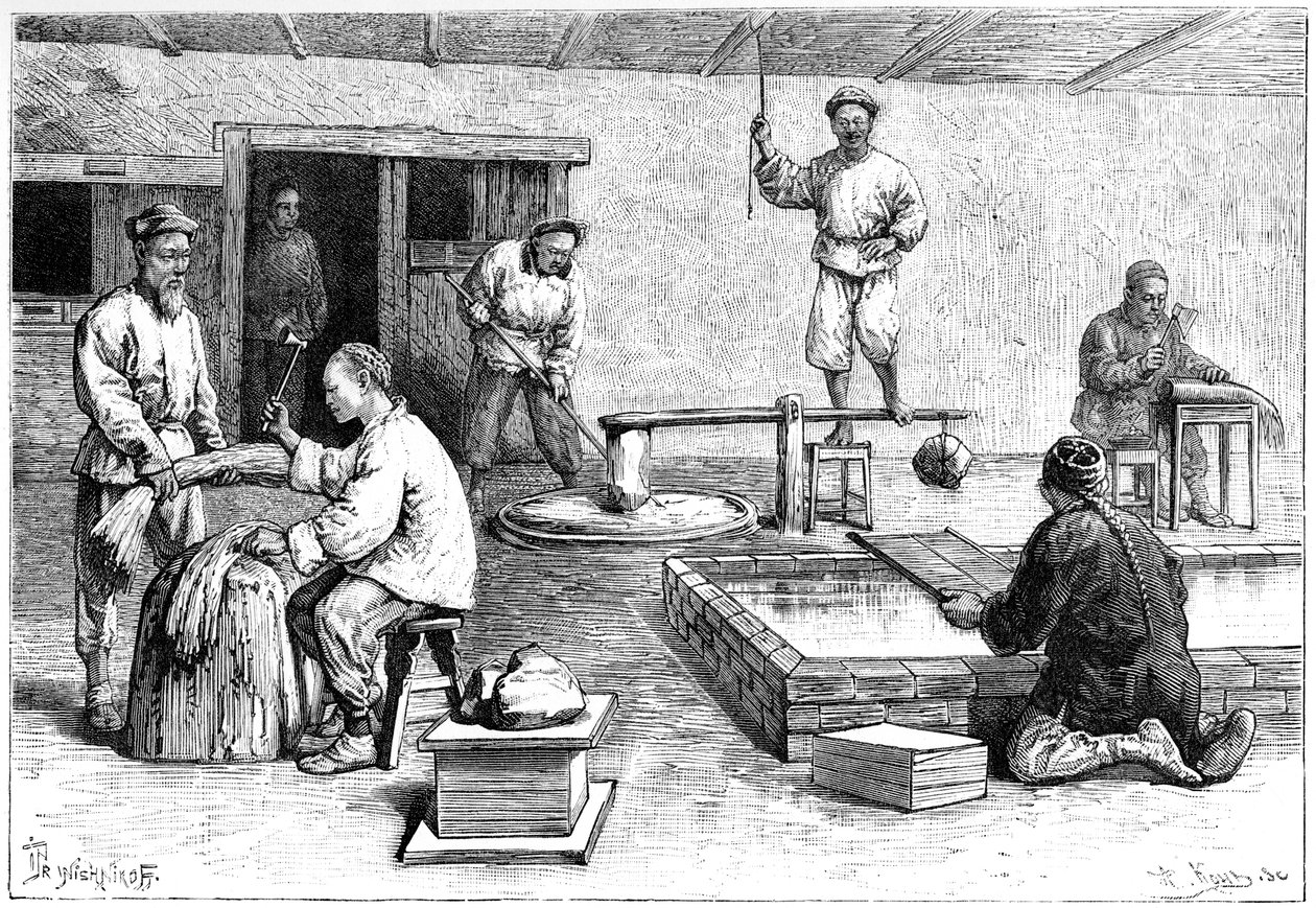 Bir kağıt fabrikası, Çin, 1895. by Armand Kohl