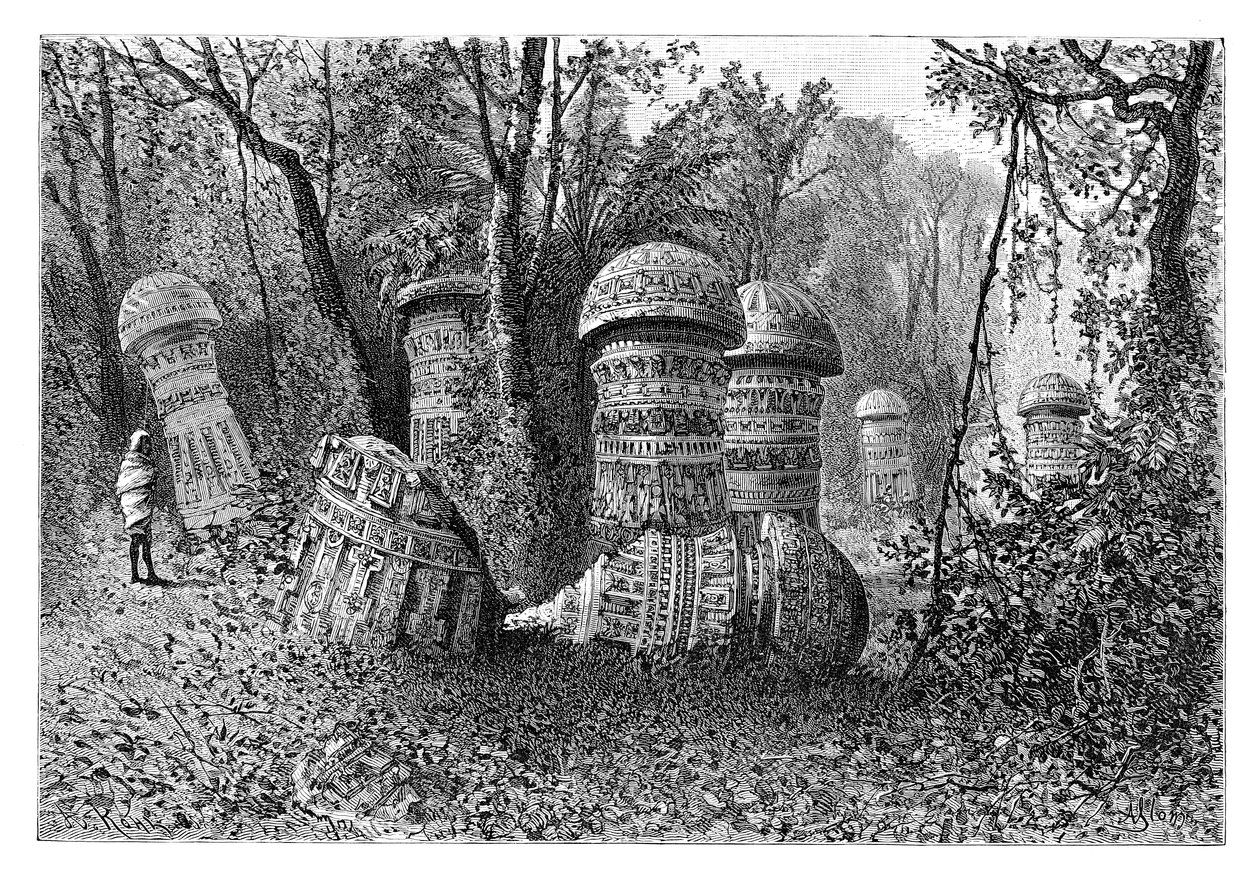 Bir Ahom tapınağının kalıntıları, Dinajpur, Yukarı Assam, Hindistan, 1895. by Armand Kohl