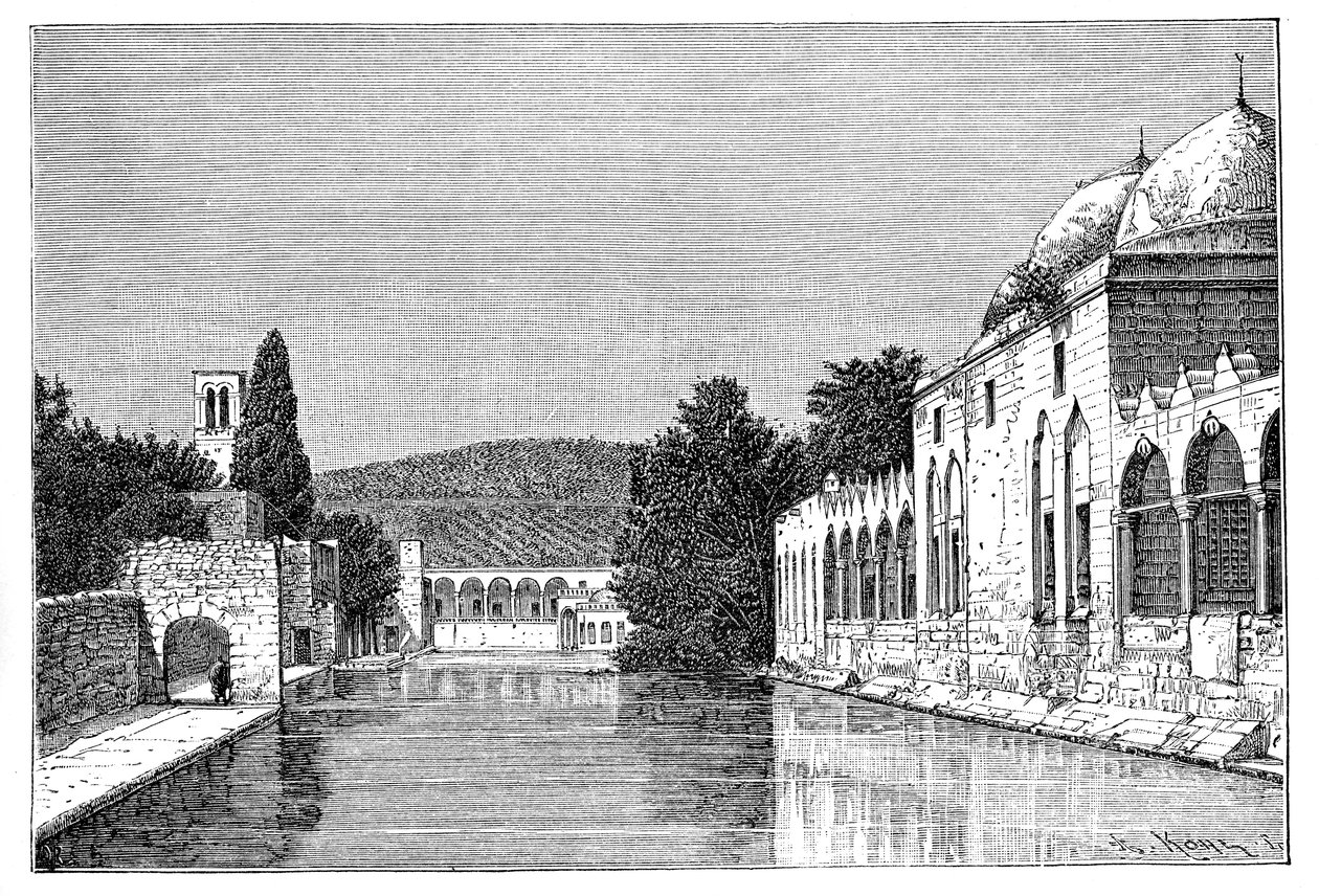 İbrahim Camii ve Çeşmesi, Ofra At Tayyibah, Batı Şeria, İsrail, 1895. by Armand Kohl