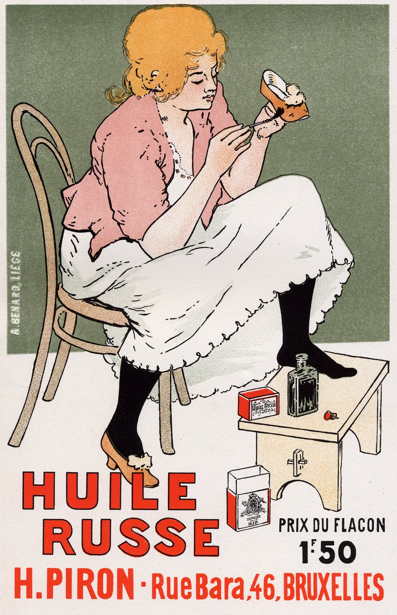 Yaşam tarzı. moda. Rus yağı, ayakkabı tamiri. Poster Armand Rassenfosse, Belçika, 1895 dolayları (afiş) by Armand Rassenfosse