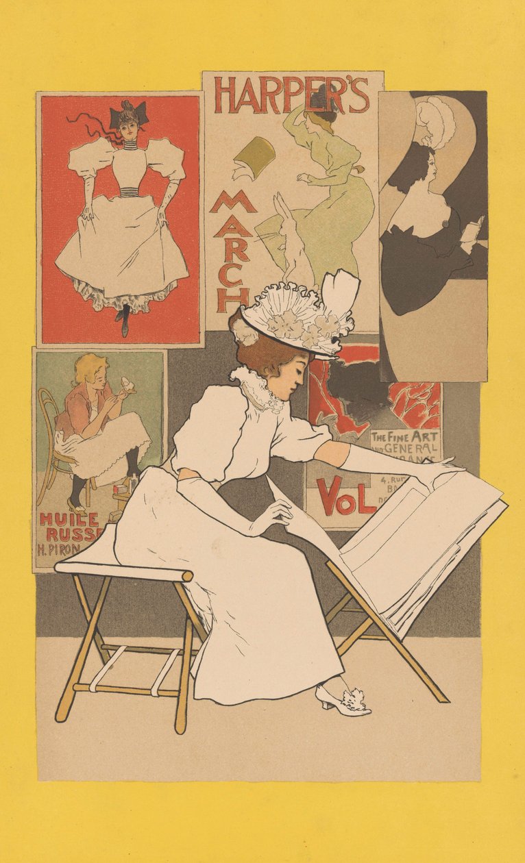 Baskılara bakan bir stantta oturan kadın, 1897 by Armand Rassenfosse