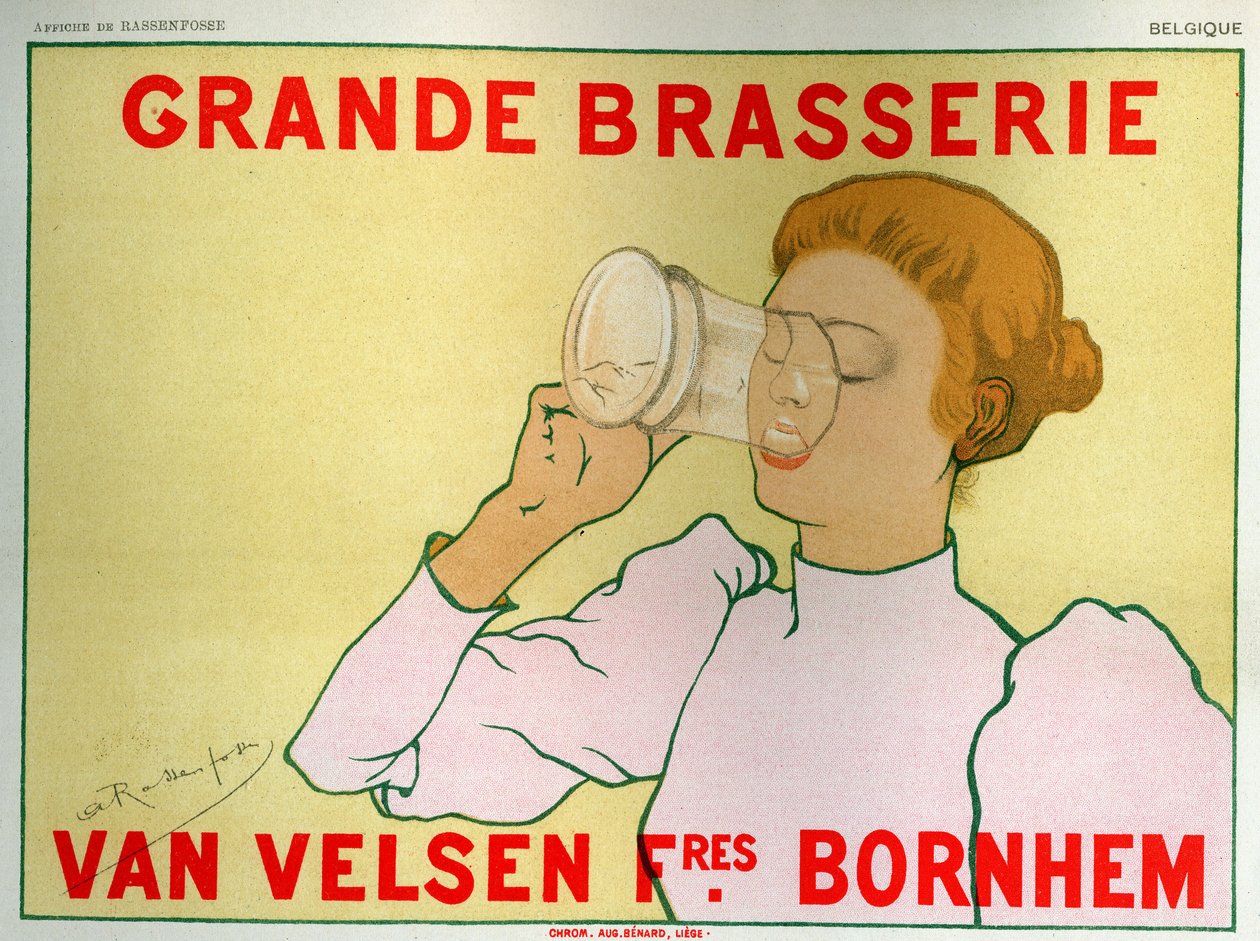 Bira içen kadın, birahane Van Velsen reklamı, 19. yüzyılın sonu (afiş) by Armand Rassenfosse