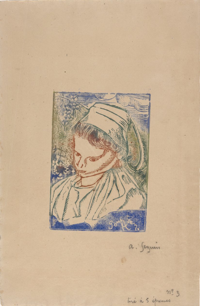 Bretonne de Pont-Aven (Pont-Aven'den Breton kadın) c.1896 (bebek boyamalı tahta baskı) by Armand Séguin