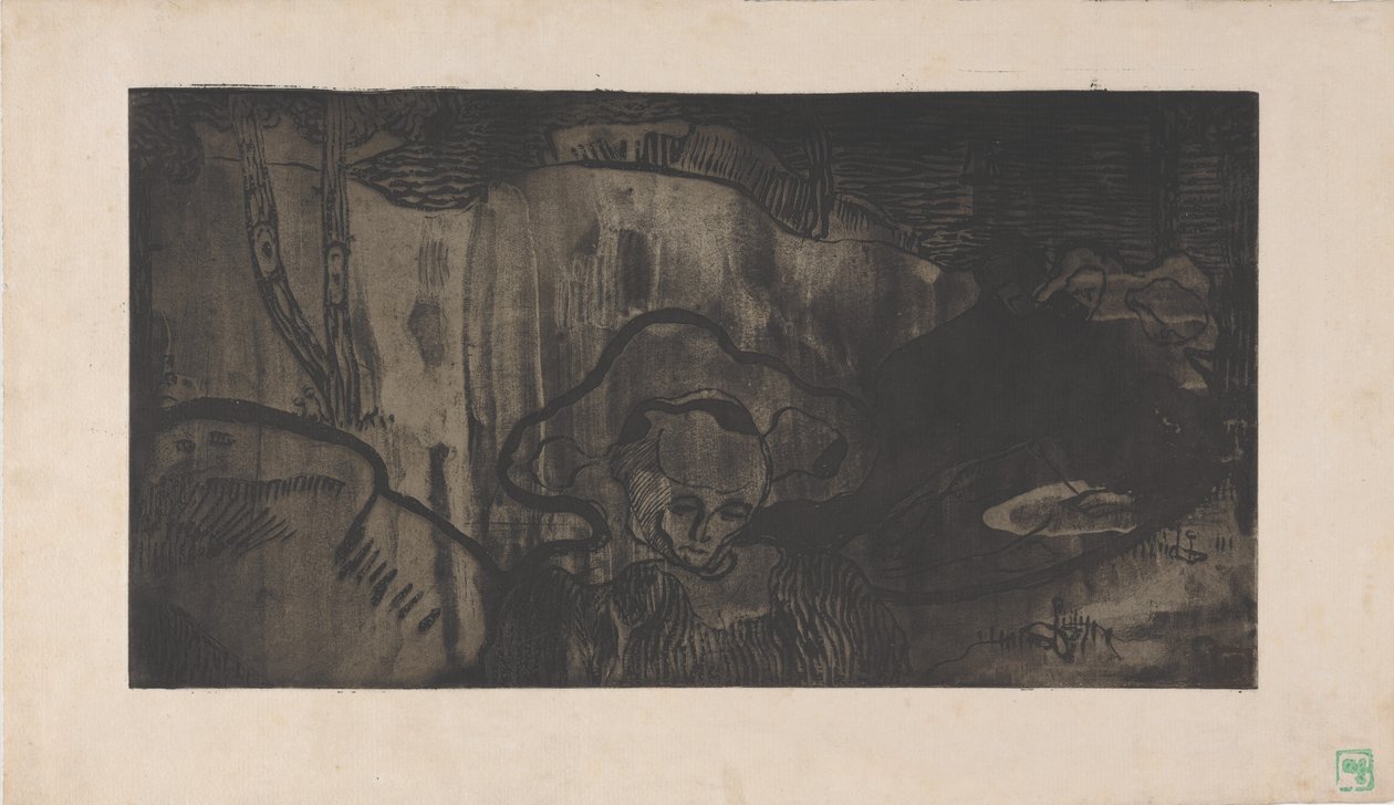 Dekorasyon de Bretagne - Bretonnes au Bord de la Mer (Breton dekorasyonu - deniz kenarındaki Breton kadınları) c.1894 (gravür, aquatint & sugar-lift aquatint) by Armand Séguin