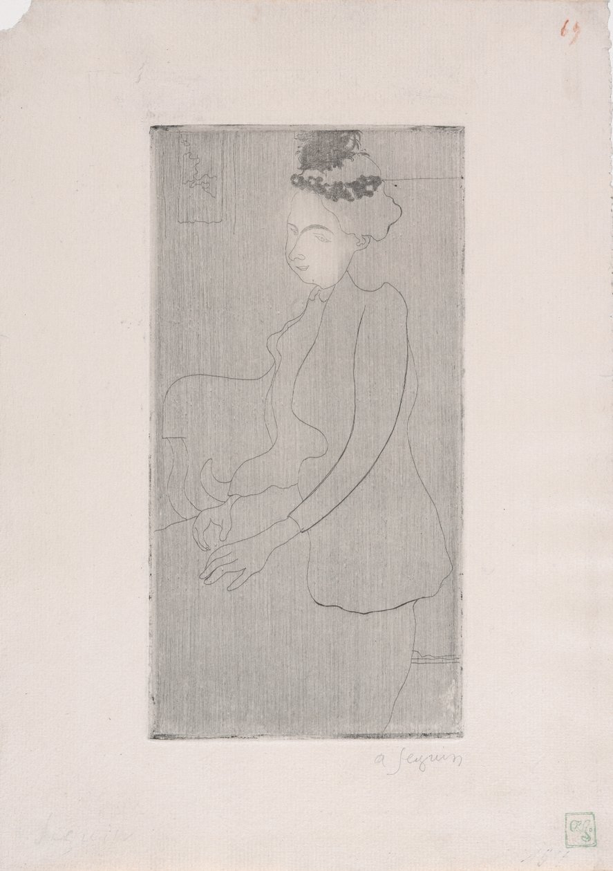 Femme assise avec chapeau a tüyler (Tüylü şapkalı oturan kadın) c.1893 (gravür) by Armand Séguin