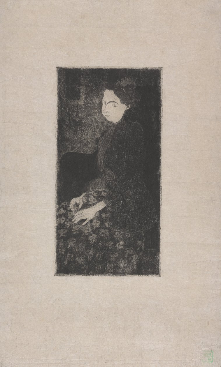 Femme assise avec chapeau a plumes (Tüylü şapkalı oturan kadın) c.1893 (gravür, kuru nokta ve noktalama) by Armand Séguin