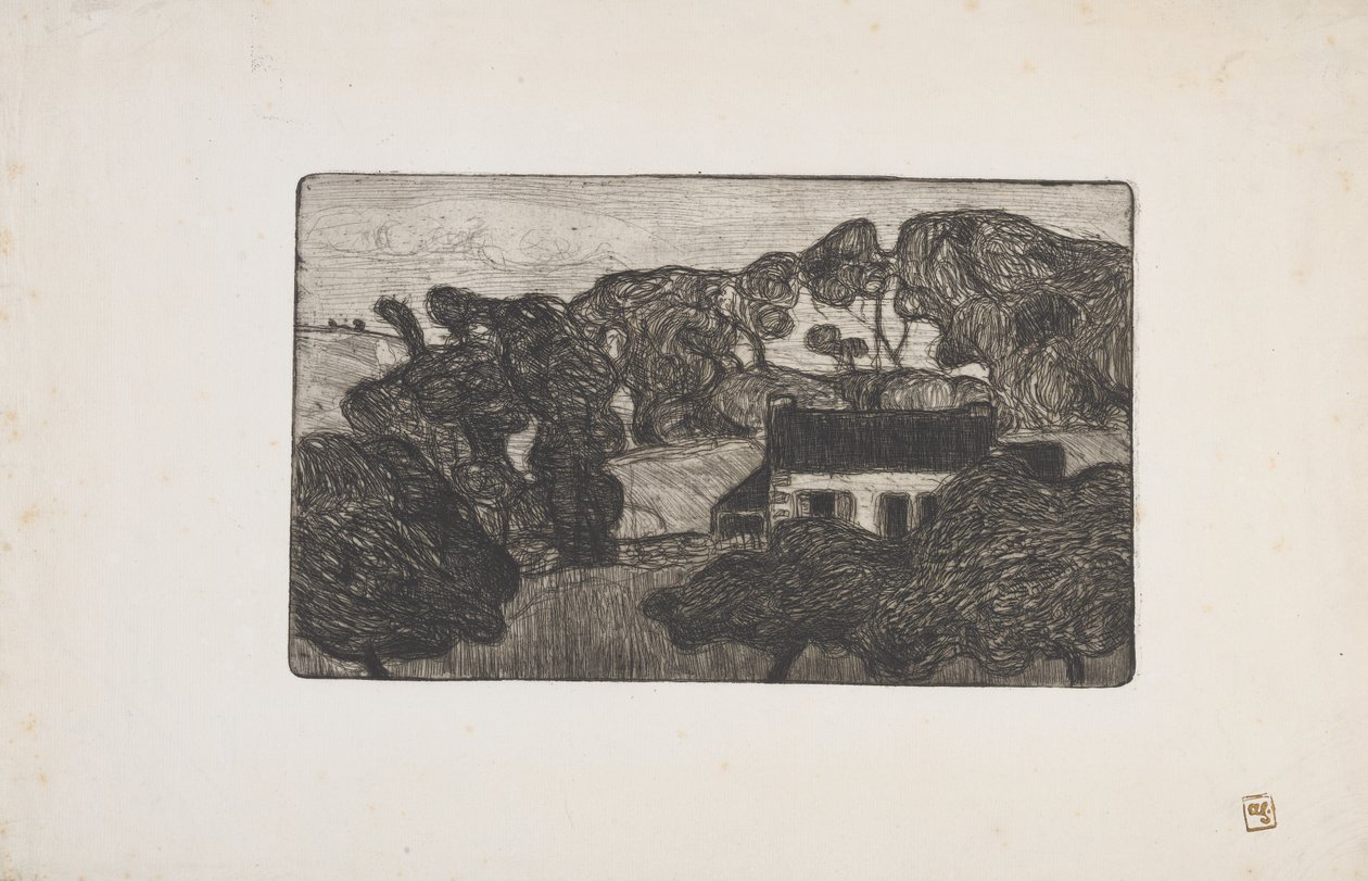 Ferme entouree d'arbres (Ağaçlarla çevrili çiftlik) 1893 (gravür) by Armand Séguin