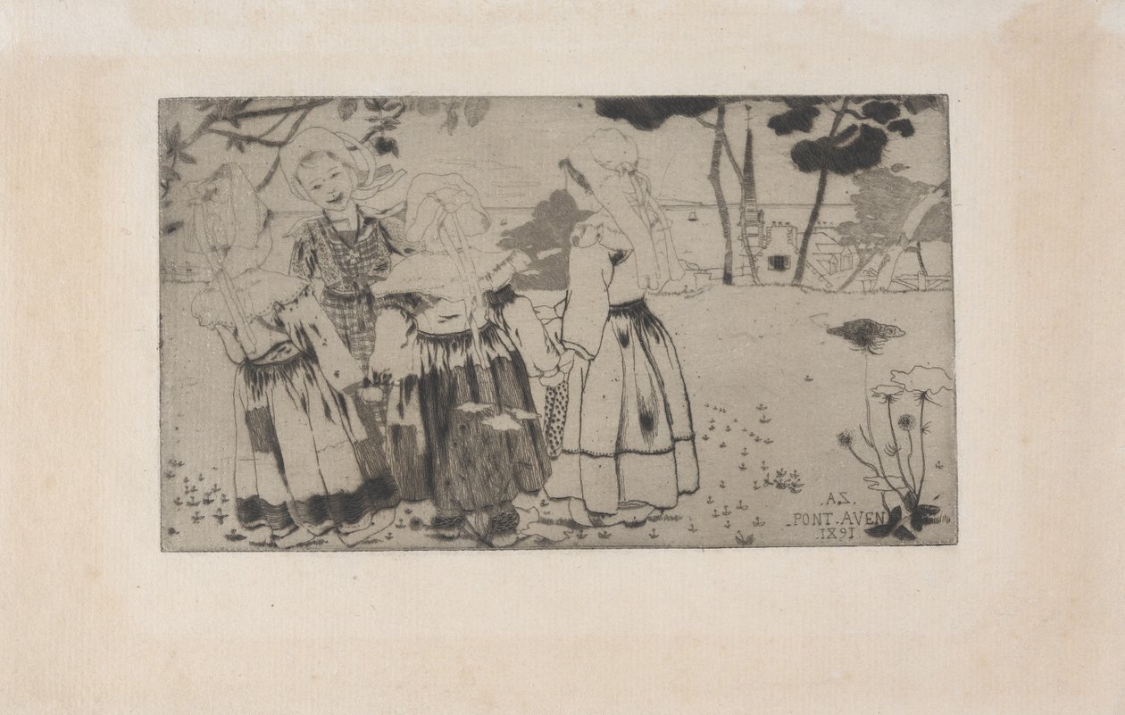 La Ronde de Pont-Aven (Pont-Aven'de Dans) 1891 (gravür, aquatint ve kuru nokta) by Armand Séguin