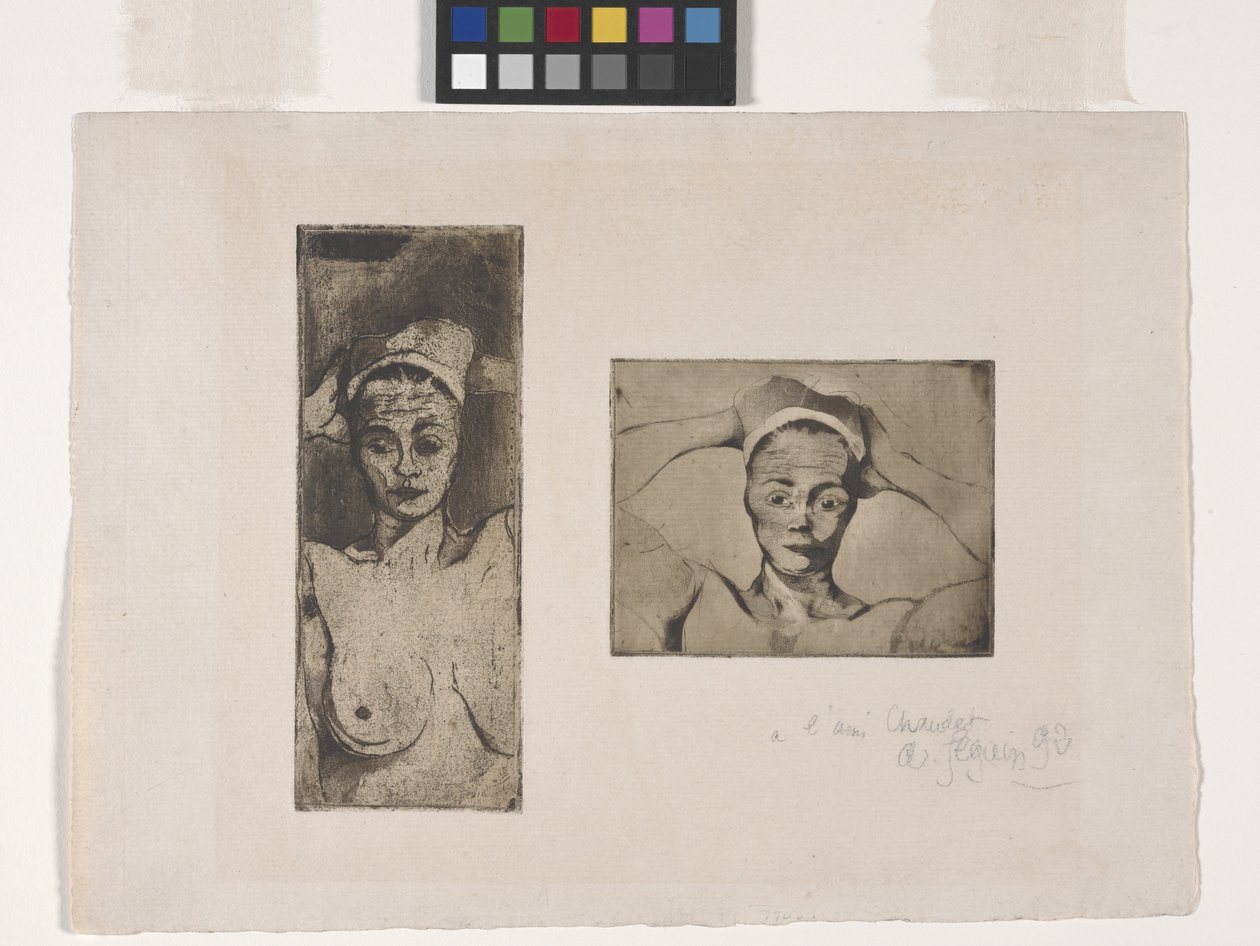 Elleri Başının Arkasında, Dikey (Soldaki Resim); Çıplak, Elleri Başının Arkasında, Yatay (Sağdaki Resim) (gravür ve aquatint) by Armand Séguin