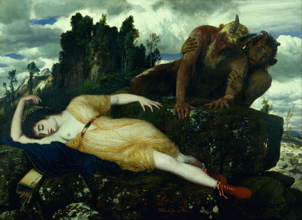 Uyuyan Diana İki Faun Tarafından İzlendi by Arnold Böcklin
