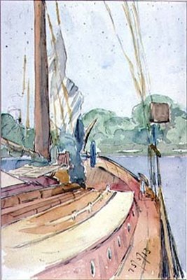 Bir Hollanda Yatının Güvertesi, 1913 (kağıt üzerinde wc) by Arnold 1867 1931 Bennett