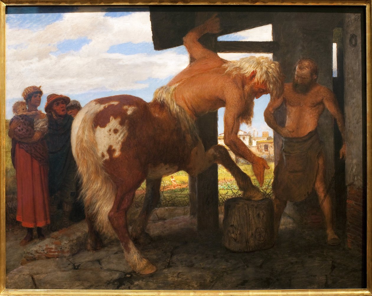 Köy demircisinde centaur. Arnold Bocklin (1829-1901), Tuval Üzerine Yağlıboya Tablo by Arnold Böcklin