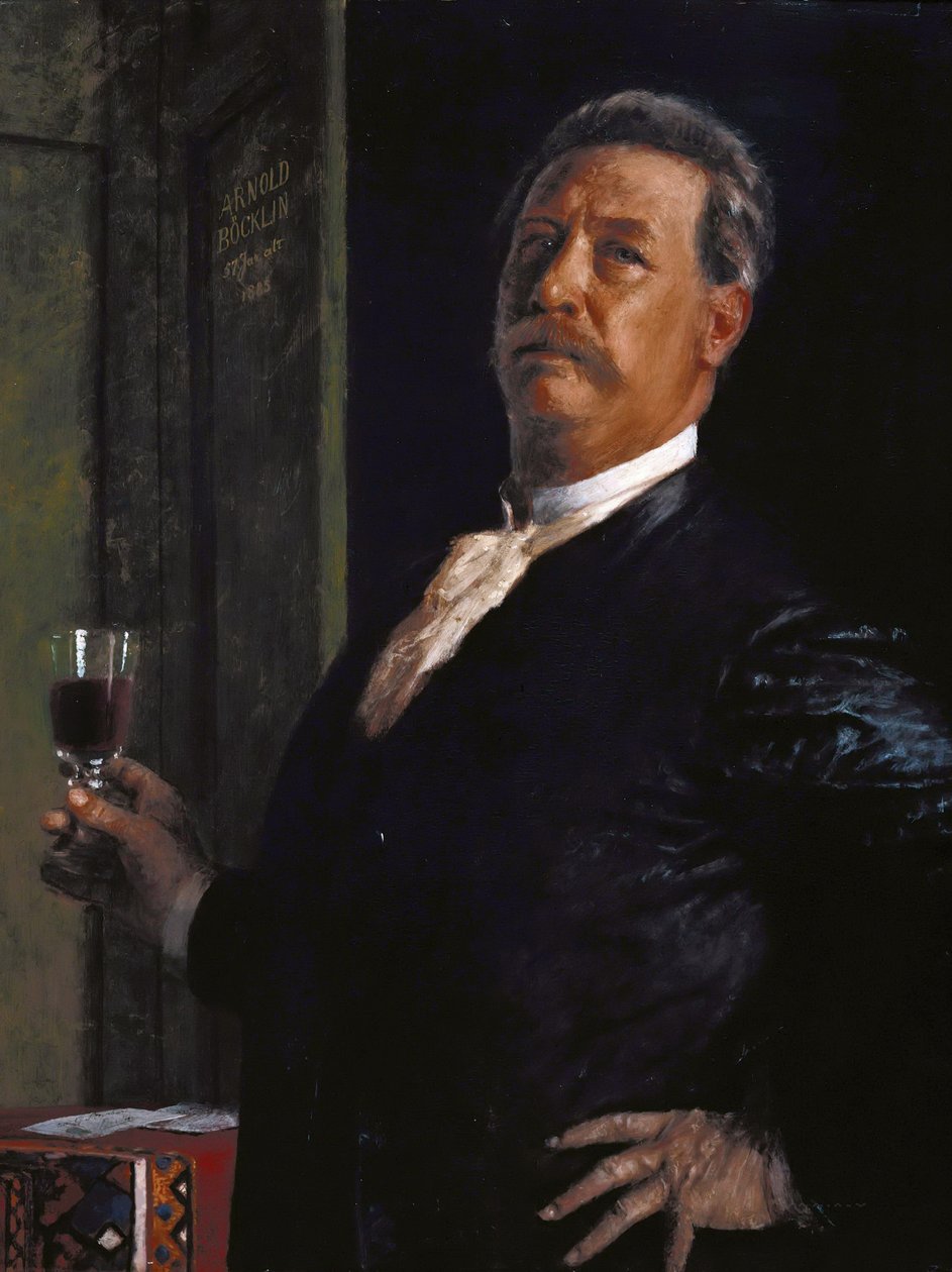 Şarap kadehi ile otoportre, 1885. by Arnold Böcklin
