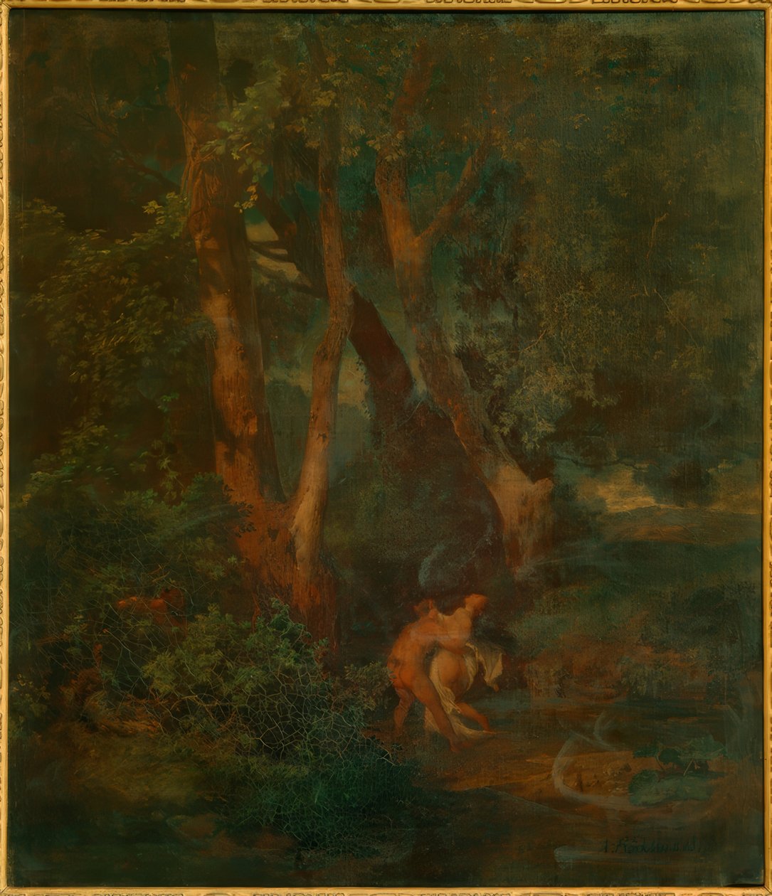 Faun ve perisi ile ormanın kenarı (veya faun, biri mücadele ediyor by Arnold Böcklin