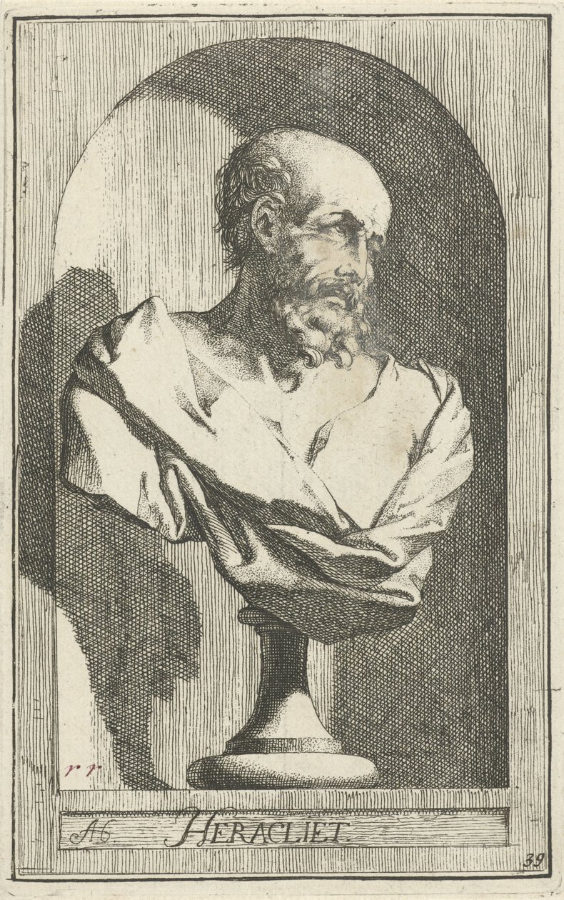 Herakleitos büstü Heraklit (nesne üzerindeki başlık) Kırk bir parça, birkaç Sinne heykeli (seri başlığı) by Arnold Houbraken