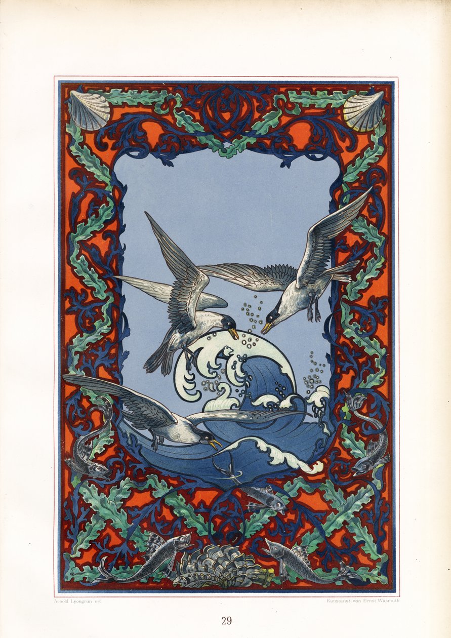 Martı ve Dalgalı Dekoratif Deniz Panosu (taş baskı) by Arnold Lyongrün