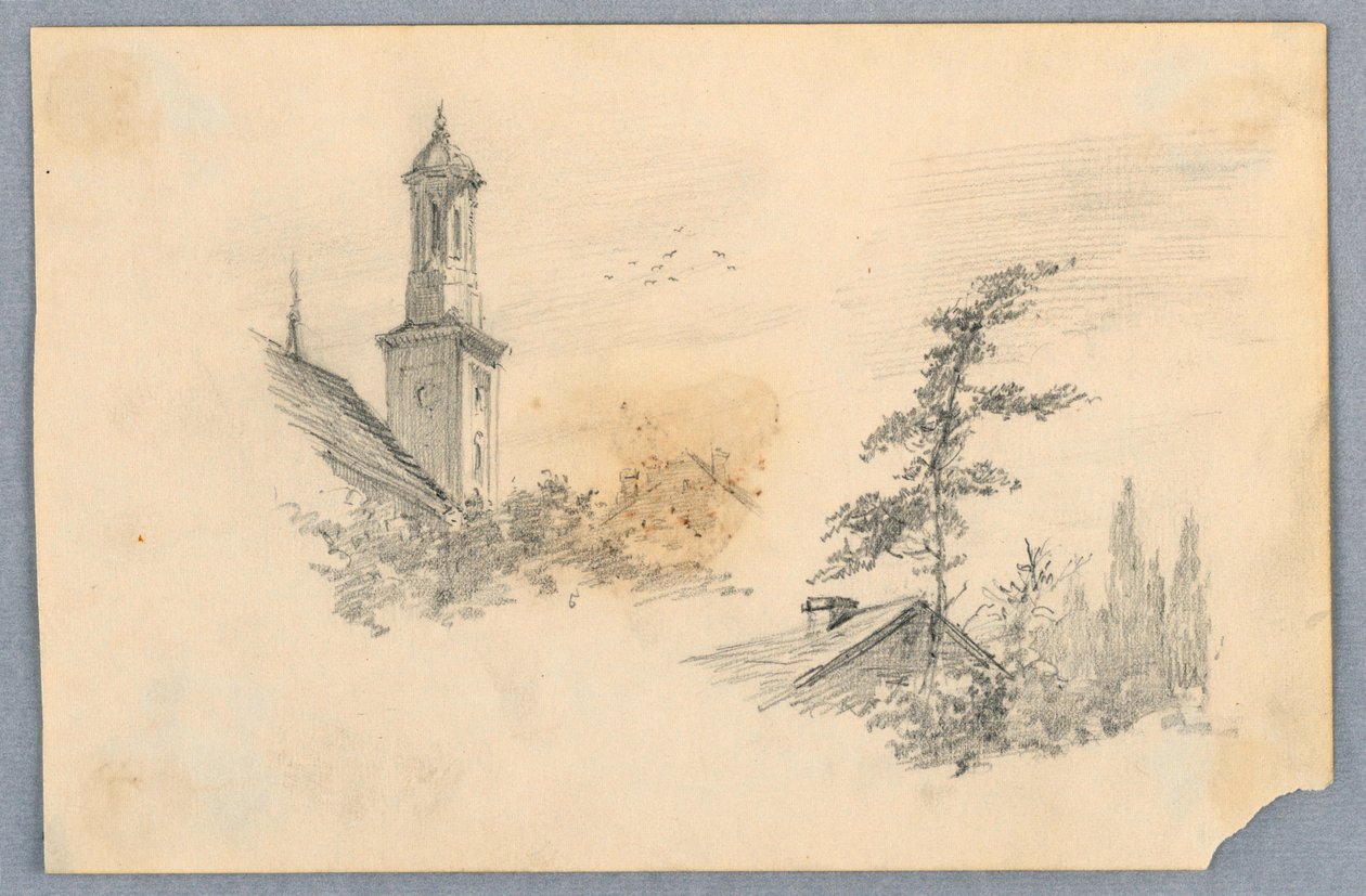Kilise Kulesi ve Çatı Üstü Kroki by Arnold William Brunner