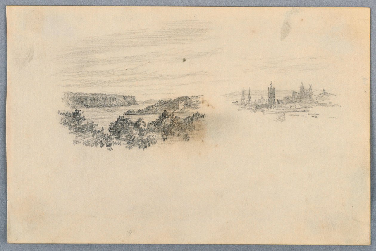 İki Görünüm, Manzara ve Şehir Silüeti by Arnold William Brunner