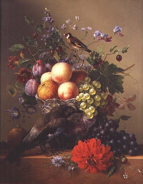 Meyve ve çiçeklerle natürmort by Arnoldus Bloemers