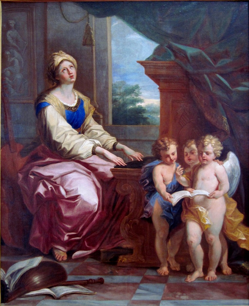 Üç müzik meleği eşliğinde Sainte Cecile by Arnould de Vuez