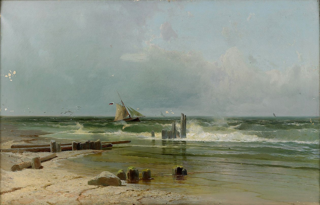 Sahilde bir yelkenli tekne, 1891 by Arseniy Ivanovich Meshchersky