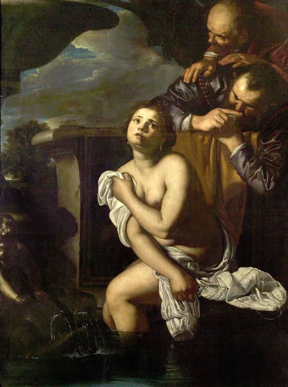 Susannah ve Yaşlılar (tuval üzerine yağlı boya) by Artemisia (attr.to) Gentileschi