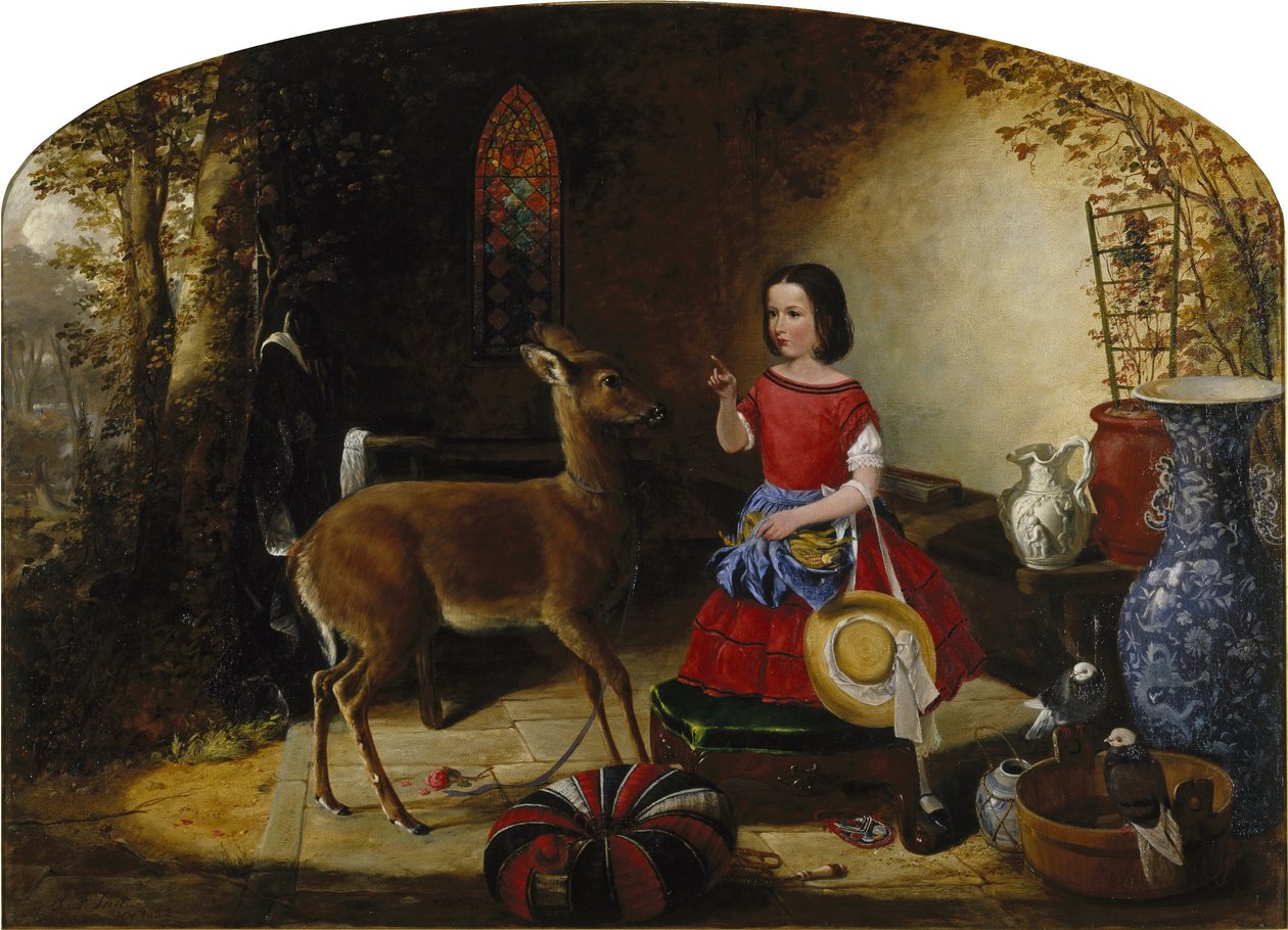 Kınama. Ah! Seni Yaramaz Geyik Yavrusu, Yine Çiçekleri Yiyorsun. by Arthur Fitzwilliam Tait