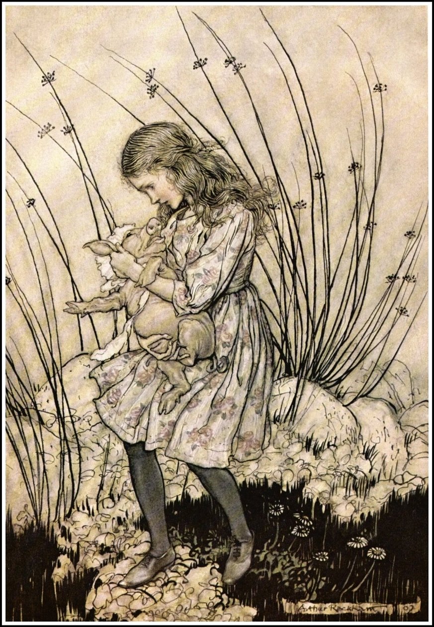 Alice Harikalar Diyarında Maceraları - Yine o kadar şiddetli bir şekilde homurdandı ki, endişeyle yüzüne baktı. by Arthur Rackham