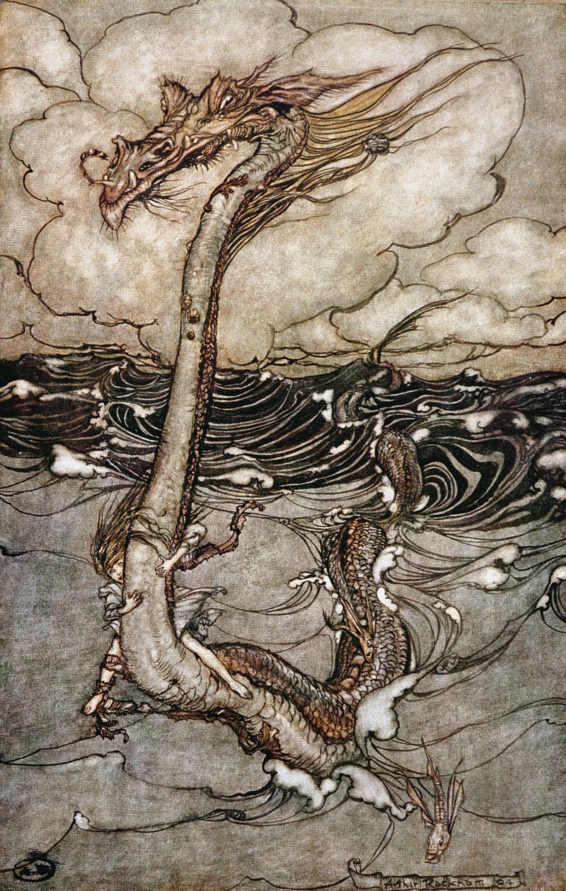 Deniz Yılanına Binen Genç Bir Kız, 1904 by Arthur Rackham