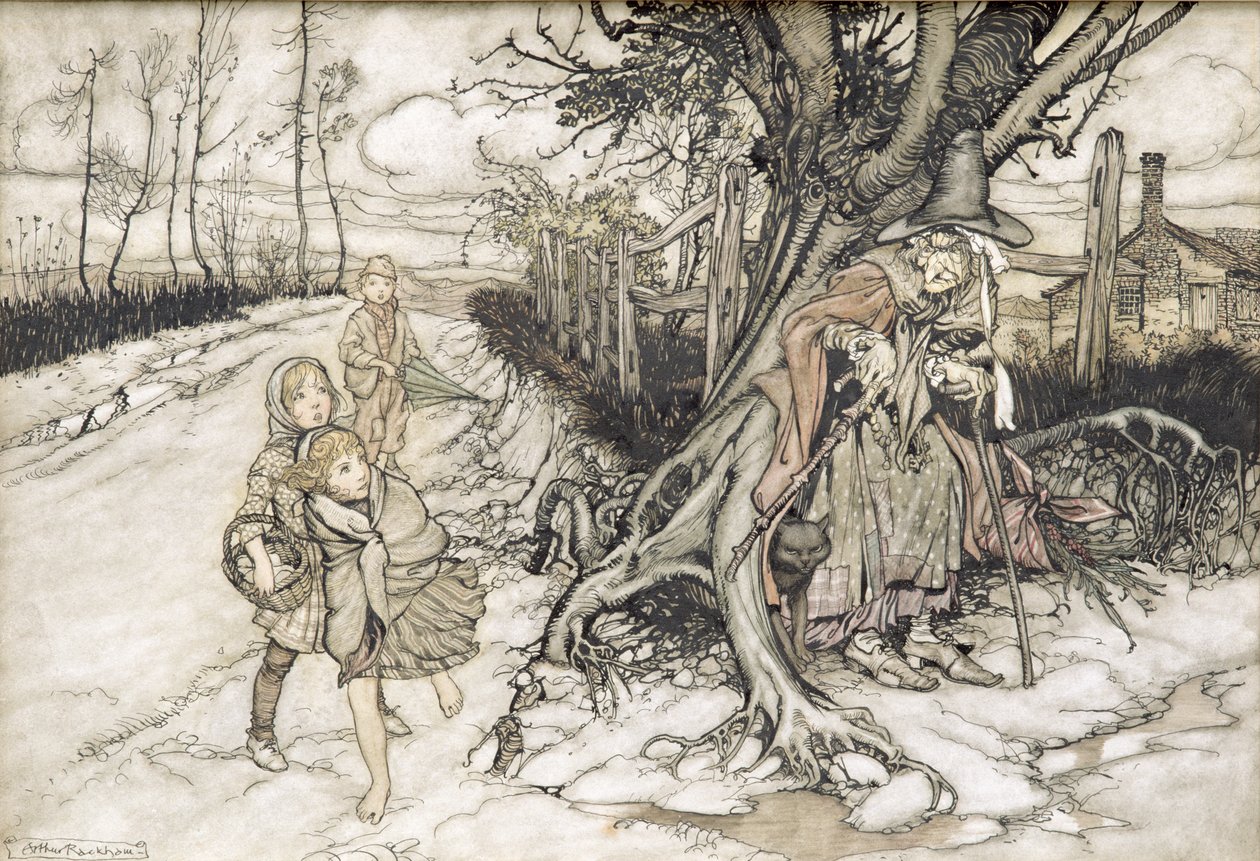 Cadıdan korkan çocuklar (kağıt üzerine tuvalet, kalem ve mürekkep) by Arthur Rackham