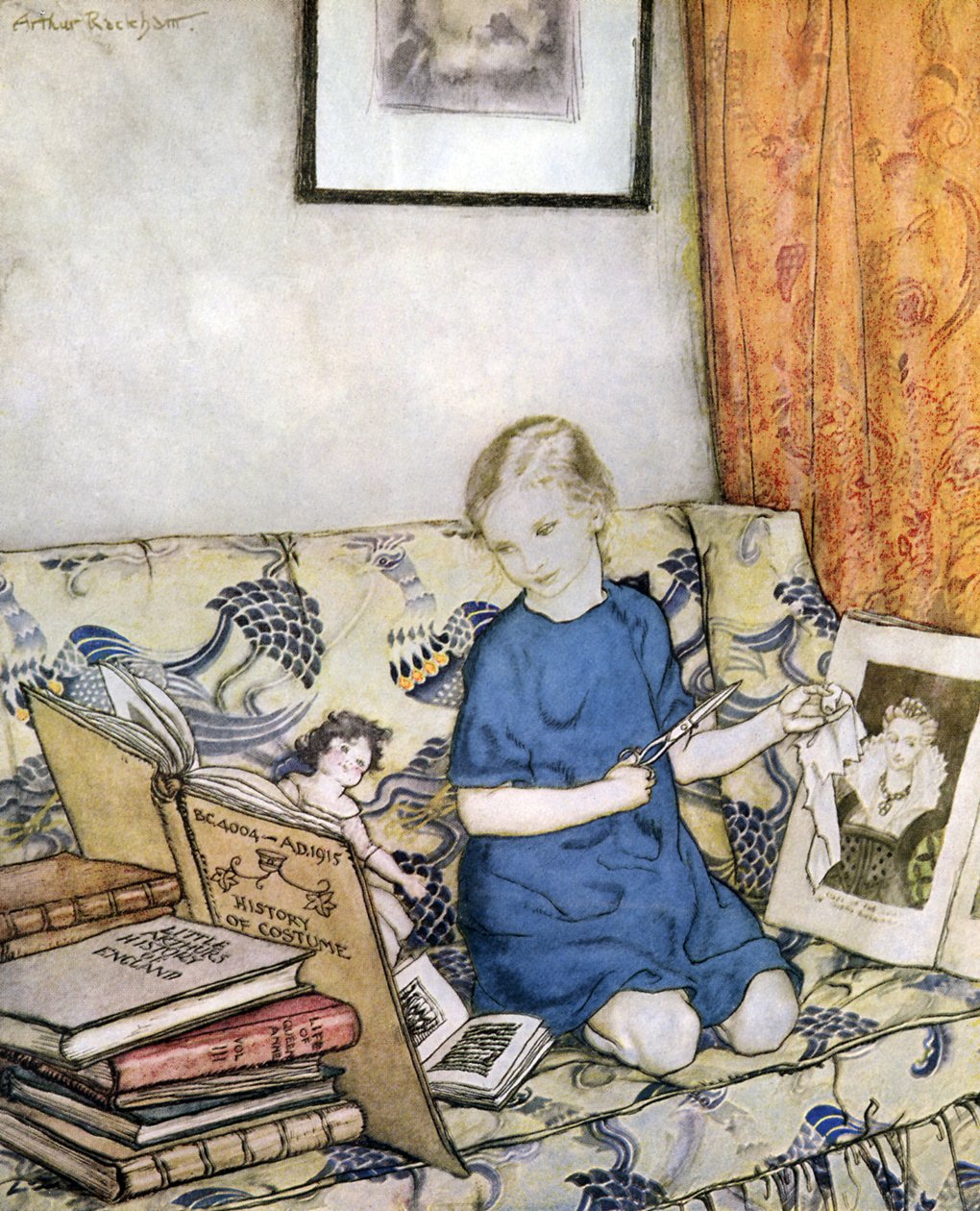 Bir kostüm yapan kız by Arthur Rackham