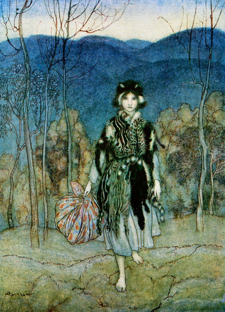F.A. Steel tarafından Yeniden Anlatılan İngiliz Masallarından Kedi Derisi hikayesinin illüstrasyonu, 1927 by Arthur Rackham