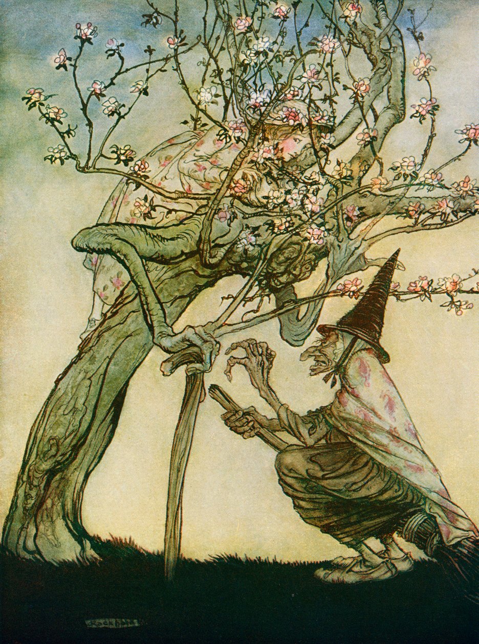 F.A. Steel tarafından Yeniden Anlatılan İngiliz Masalları kitabından The Two Sisters hikayesinin illüstrasyonu, 1927 by Arthur Rackham
