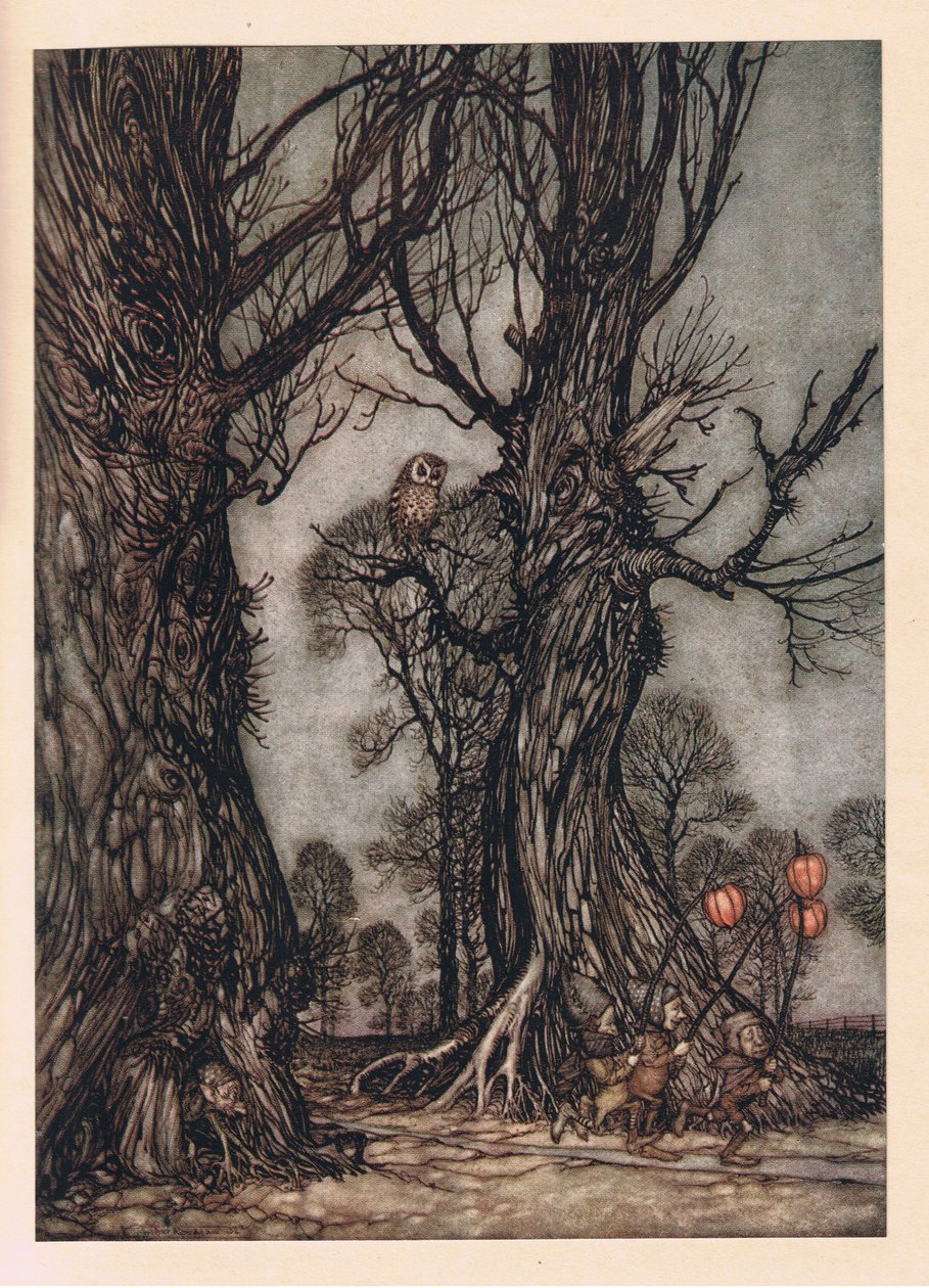 Linkmen önünde kış kirazları taşıyor by Arthur Rackham