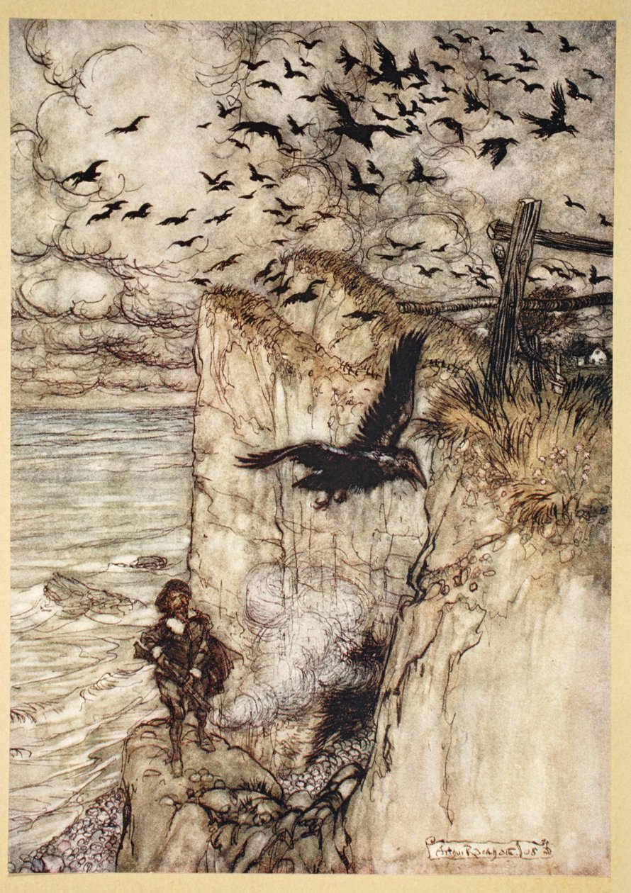 ..Rus-pated öksürükler, çoğu çeşit, Yükselen ve silahın raporuna gaklayan, William Shakespeare'in 'Yaz Gecesi Rüyası'ndan çizim, 1908 by Arthur Rackham