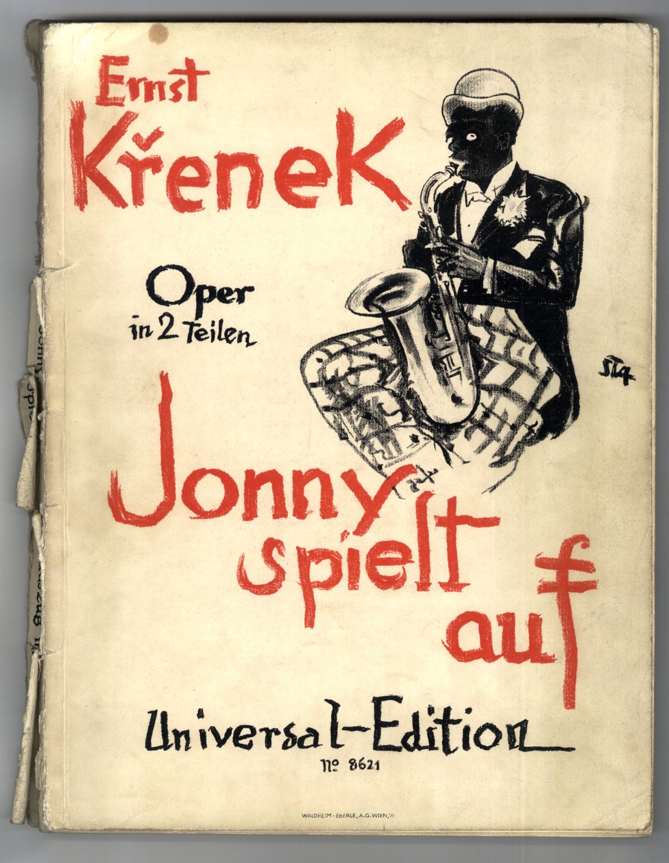 Ernst Krenek, Jonny Strikes Up, piyano notalarının kapağı (1. baskı) by Arthur Stadler