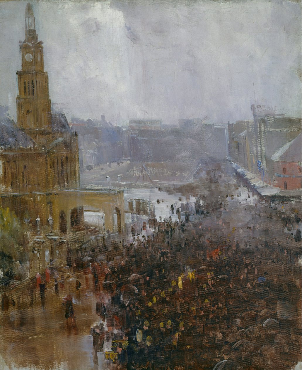 İtfaiyeciler cenazesi, George Street by Arthur Streeton