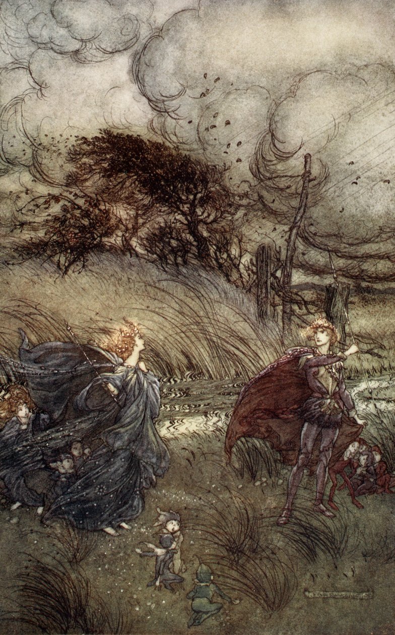 Ve şimdi asla bir koruda ya da yeşilde buluşmuyorlar, Çeşmenin berrak ya da püsküllü yıldız ışığı parlaklığında. Ama William Shakespeare