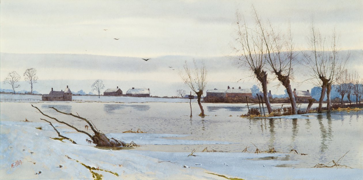 Sular Altında Nehir ile Kış Manzarası, 1889 (wc) by Arthur Anderson Fraser