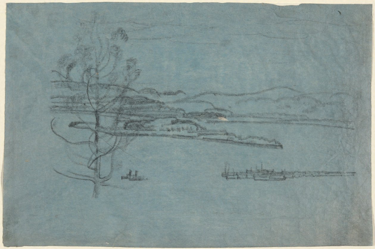 Rıhtımlı ve İki Tekneli Manzara by Arthur B. Davies