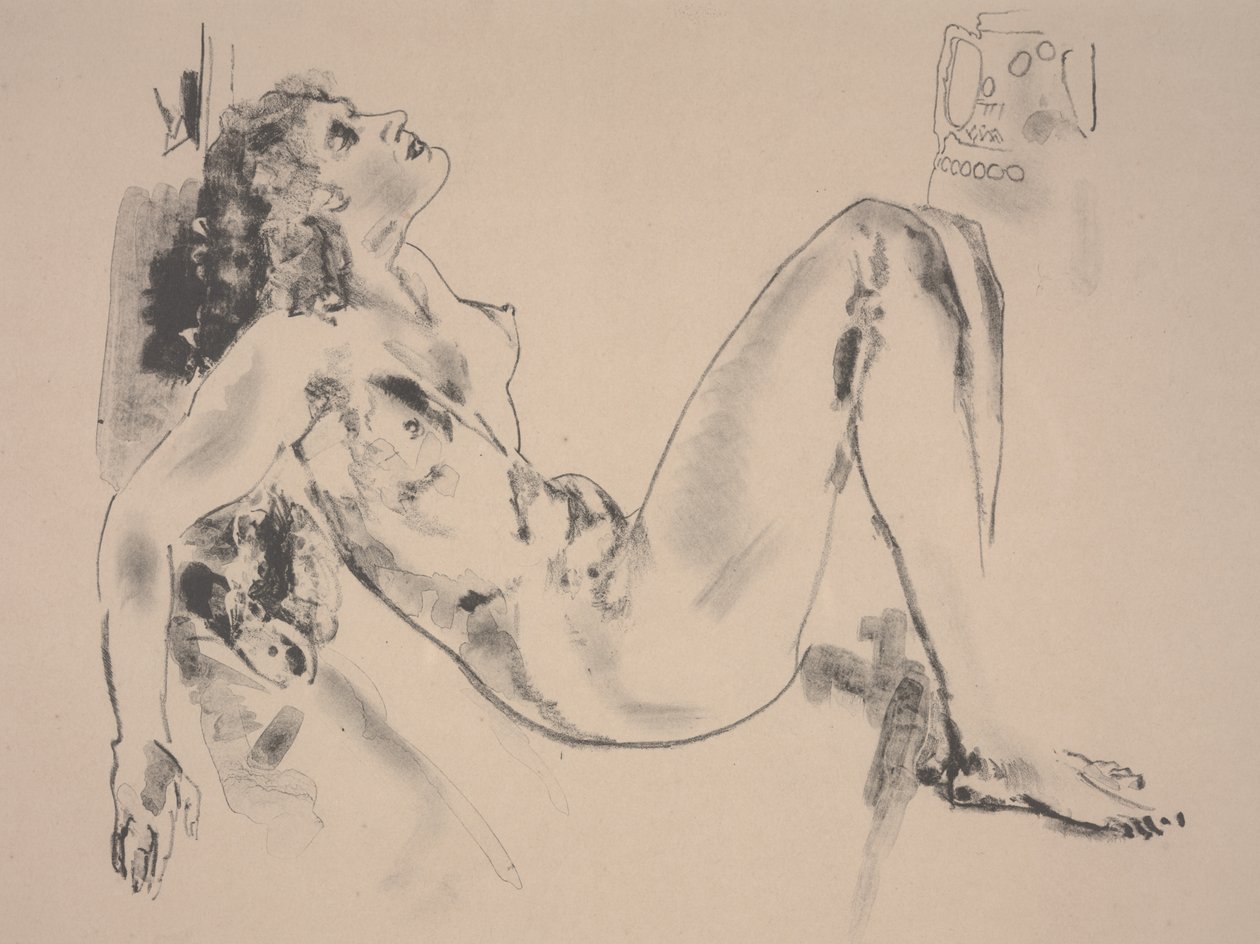 uzanmış çıplak (lito) by Arthur Bowen Davies