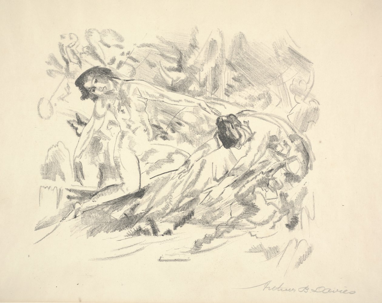 Bir Manzarada İki Kadın Figürü (kağıt üzerine kurşun kalem) by Arthur Bowen Davies