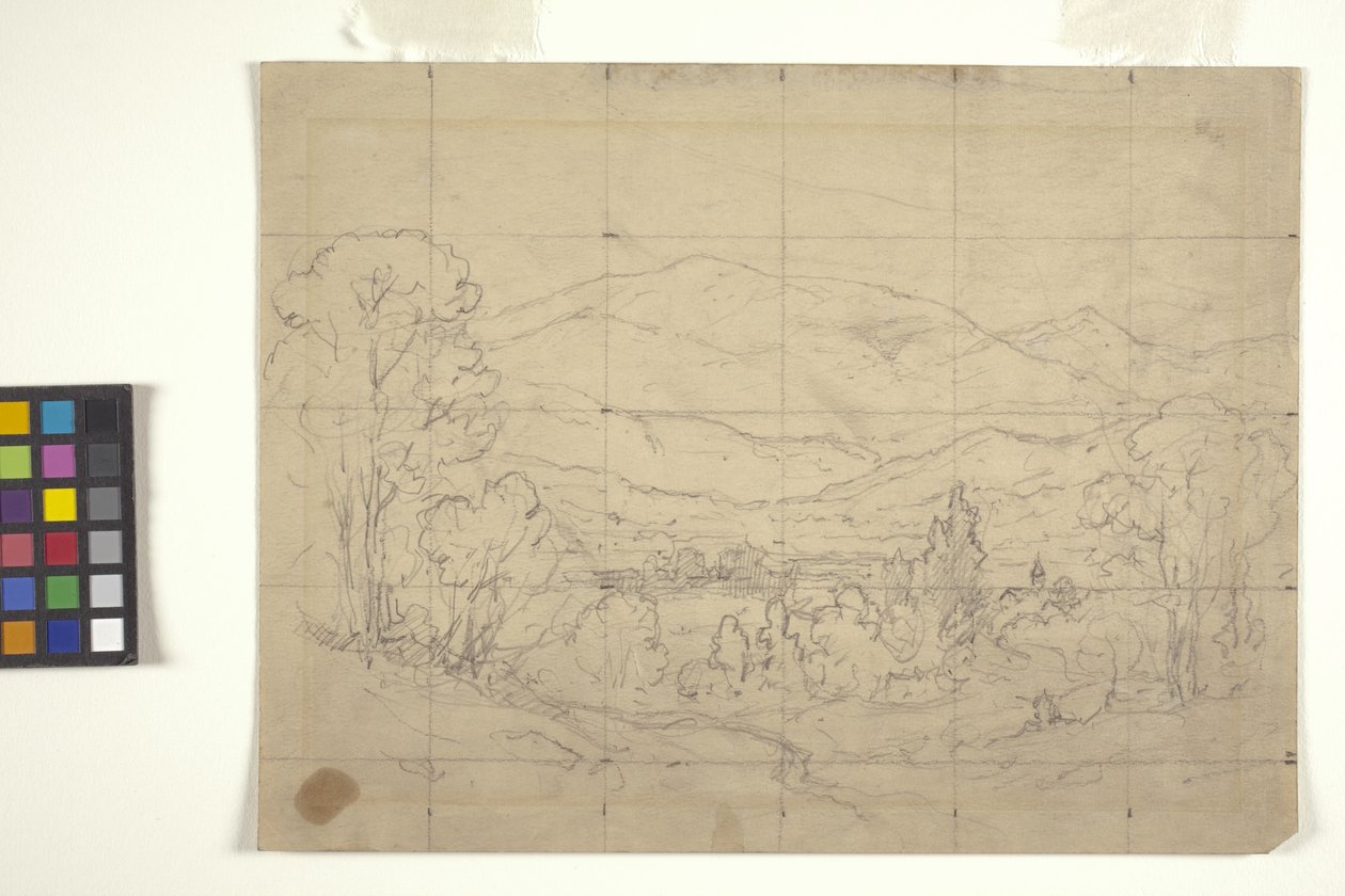 Dağlık Manzara İçin Çalışma (transfer için karesi alınmış kirli beyaz kağıt üzerine kalem) by Arthur Clifton Goodwin