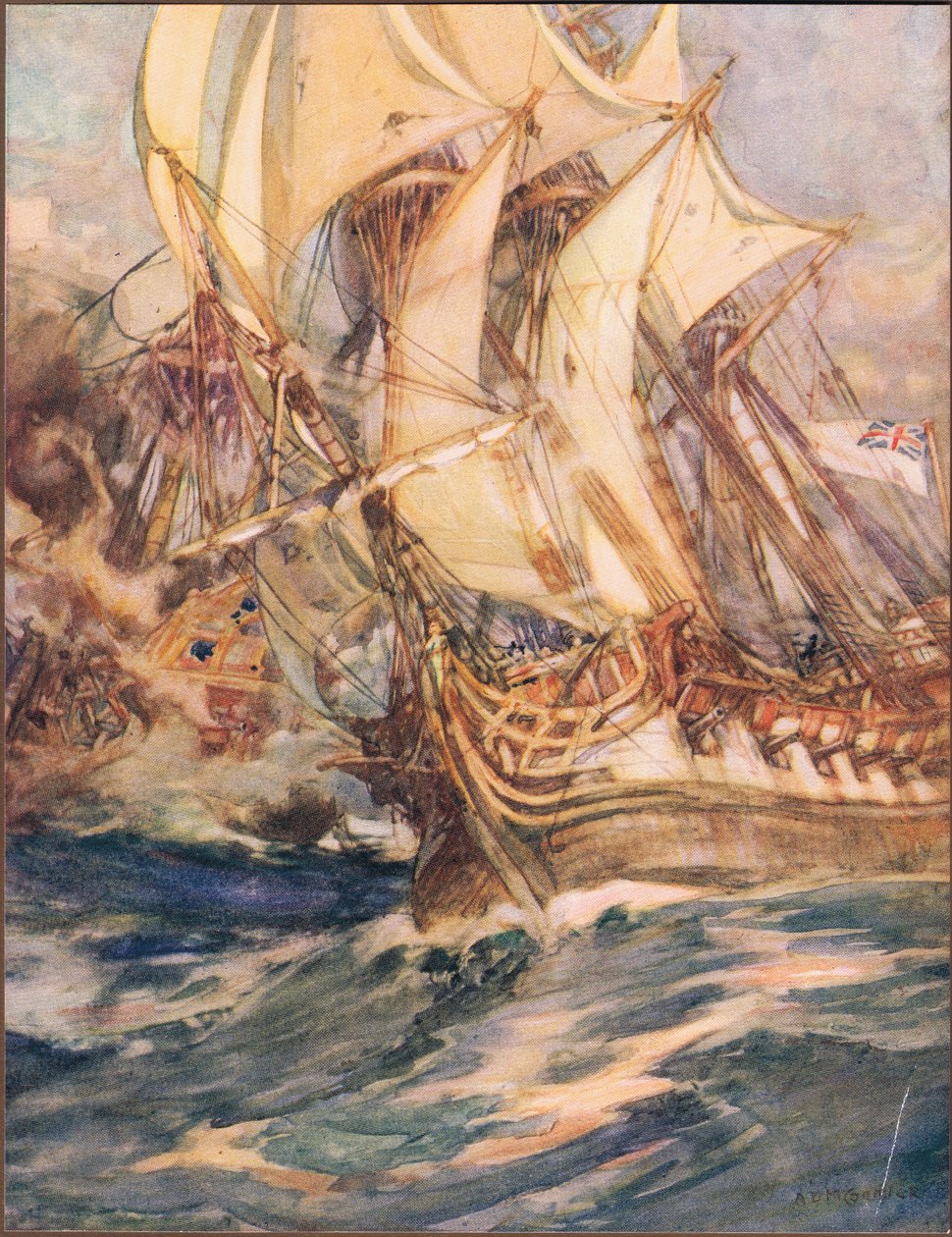 Parlak Medusa, Henry Newbolt (1862-1938) tarafından 'Drake's Drum and Other Songs of the Sea'den bir çizim (renkli taş) by Arthur David McCormick