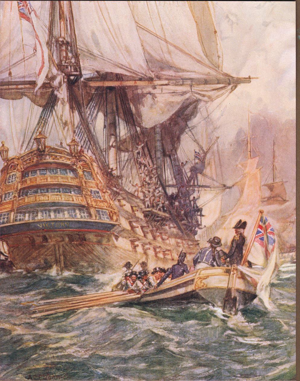 The Quarter-Gunner's Yarn, Henry Newbolt (1862-1938) tarafından 'Drake's Drum and Other Songs of the Sea'den bir çizim (renkli taş) by Arthur David McCormick