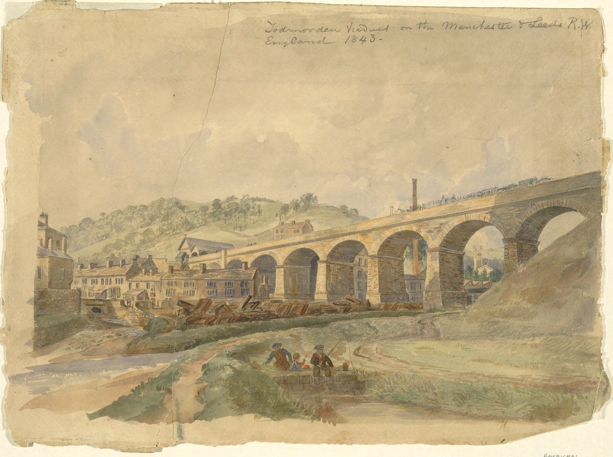 Manchester & Leeds Demiryolu üzerindeki Todmorden Viyadüğü, İngiltere 1843 by Arthur Fitzwilliam Tait