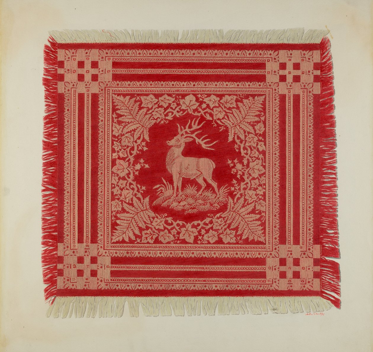 Kırmızı Beyaz Peçete (Geyik Tasarımı) by Arthur G. Merkley